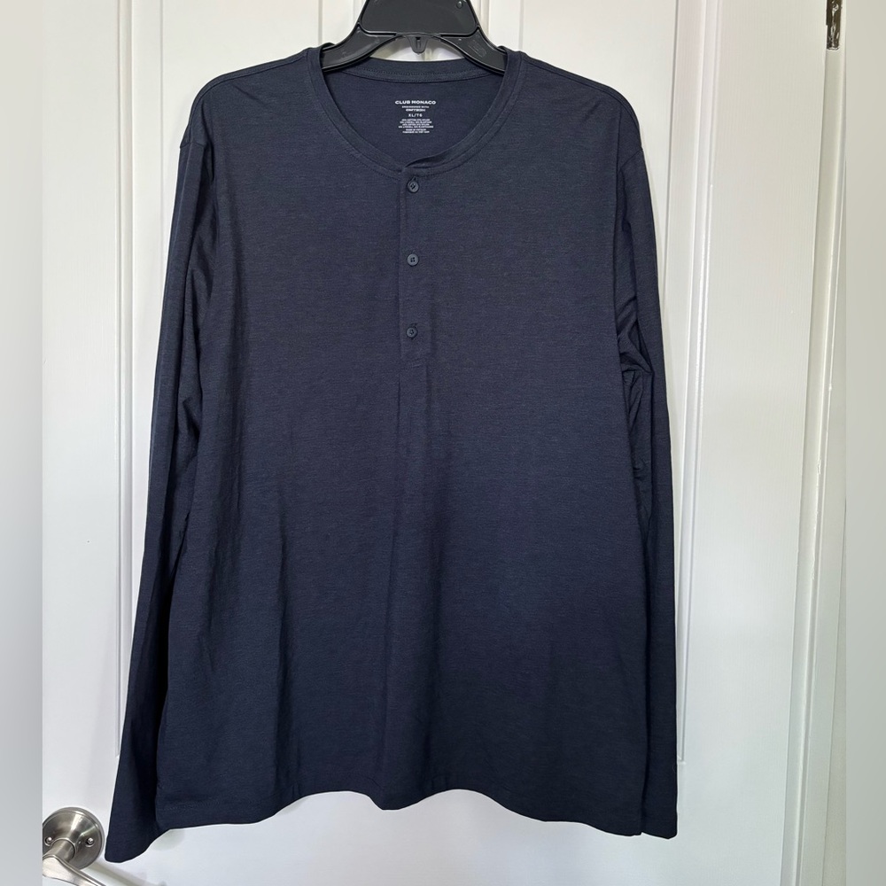 NWOT CLUB MONACO Classic Men's Long-Sleeve Henley Shirt - Navy size XL